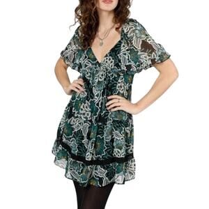 Band of the Free Tiered Floral Mini Dress Black Medium NWT